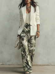 Effortless Chic Linen Tailored Single-Button White Blazer