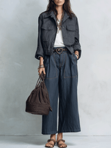 Effortless Cool Washed Relaxed-Fit Dark Grey Utility Jacket