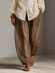 Old Money Style Cotton-Linen Shirt And Tencel Linen Wrinkled Wide-Leg Pants Two-Piece Set