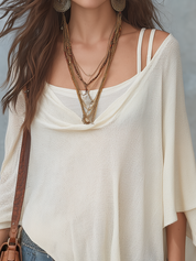 Relaxed Ivory Draped Knit Top