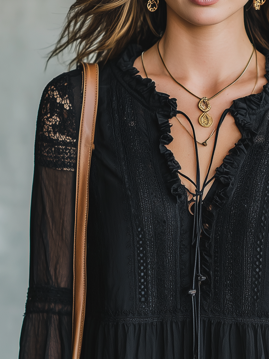 Elegant Black Lace Trim Blouse