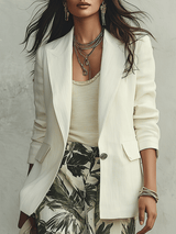 Effortless Chic Linen Tailored Single-Button White Blazer