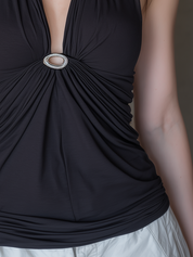 Modern Black Ring Detail Halter Top