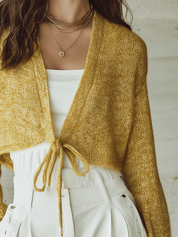 Effortless Chic Soft-Knit Cropped Drop-Shoulder Ginger Yellow Cardigan