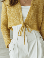 Effortless Chic Soft-Knit Cropped Drop-Shoulder Ginger Yellow Cardigan
