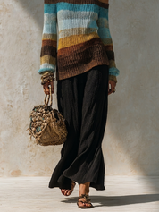 Tummy-Covering Asymmetric Knit Tunic & Palazzo Pants Outfit Set