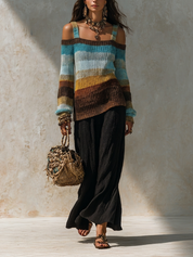 Tummy-Covering Asymmetric Knit Tunic & Palazzo Pants Outfit Set