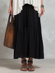 Elegant Black Colorblock Layered Skirt Set