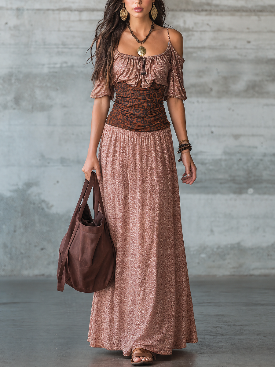 Romantic Blush Printed Maxi Dress