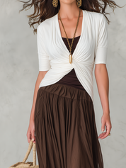 Refined White Twist Front Top & Cocoa Skirt Set