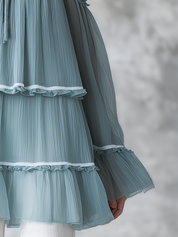 Airy Sky Blue Tiered Ruffle Halter Blouse