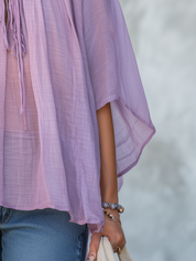 Graceful Lavender Tie Neck Oversized Blouse
