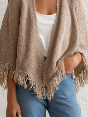 Cozy Beige Fringe Knit Wrap