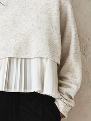 Soft Oatmeal Layered Pleated Knit Top
