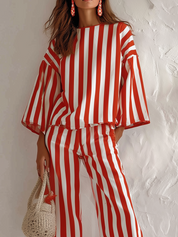 Relaxed Red White Striped Two Piece Set