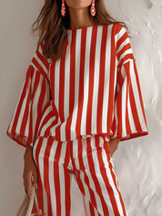 Relaxed Red White Striped Two Piece Set
