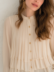 Romantic Ivory Pleated Tiered Blouse
