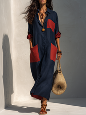 Effortless Chic Oversized Patch Pocket Midi Dress