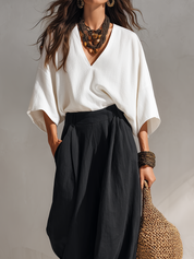 Minimal Bohemian Oversized Blouse & Draped Harem Pants Set