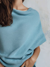 Minimalist Cozy Soft-Knit Draped Asymmetric Sky Blue Knit Top
