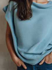 Minimalist Cozy Soft-Knit Draped Asymmetric Sky Blue Knit Top