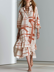 Modern Bohemian Geometric Print Layered Maxi Dress