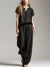 Relaxed Black Textured Two Piece Set