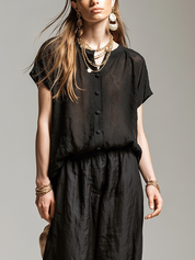 Relaxed Black Textured Two Piece Set