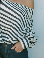 Chic Black White Off Shoulder Striped Blouse