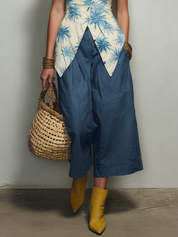 Artistic Resort Floral Vest & Cropped Wide Leg Pants Set