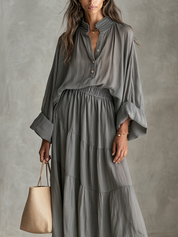Bohemian Gray Textured Skirt Suit