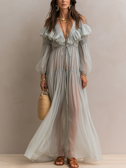 Romantic Sage Green Off-Shoulder Chiffon Maxi Dress