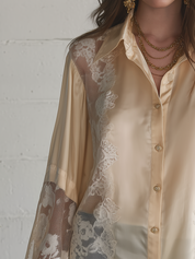 Delicate Champagne Lace Panel Shirt