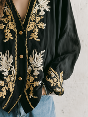 Timeless Black Floral Embroidered Cardigan