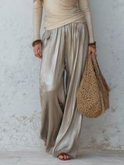 Coastal Evening Draped Wrap Top & Metallic Pleated Trousers Set