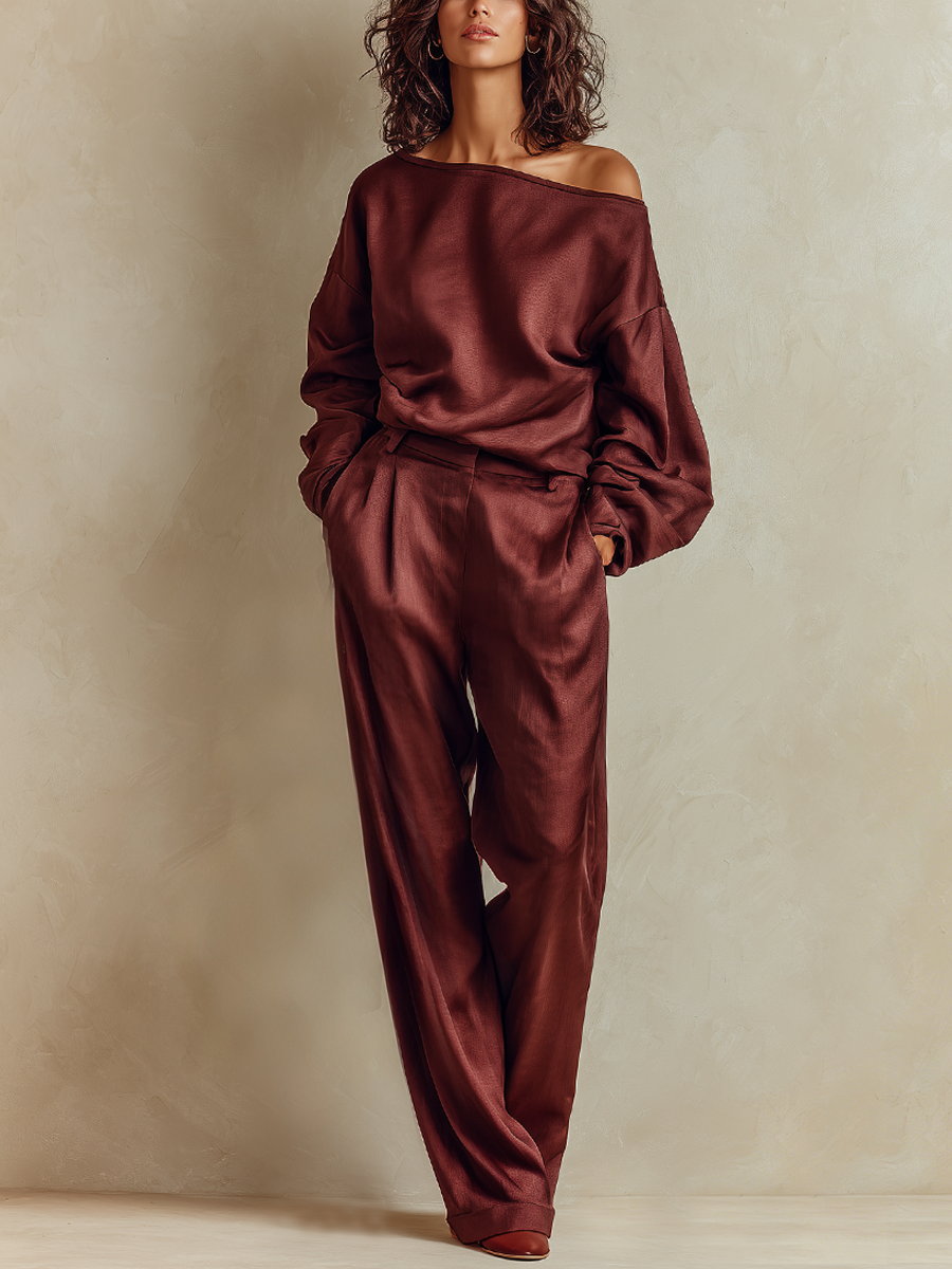 Bohemian Burgundy Red Off Shoulder Trouser Suit