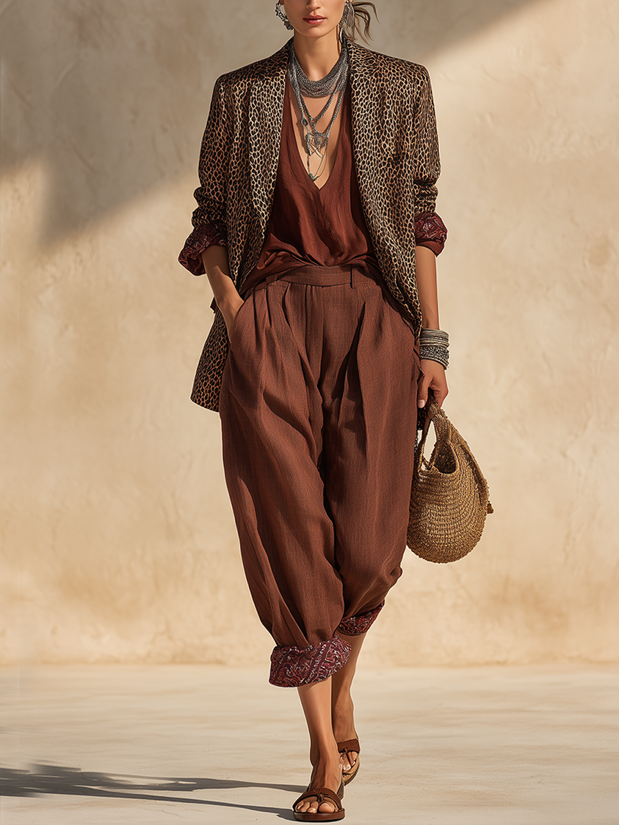 Bohemian Brown Leopard Print Suit