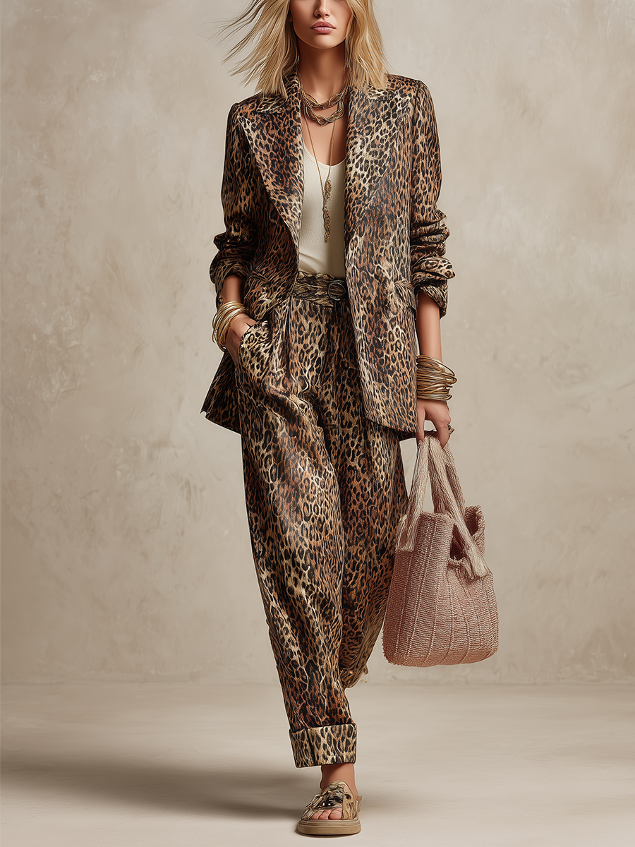 Bohemian Brown Leopard Print Suit