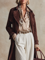 Suede Trench Coat And Textured Trousers Three-piece Set