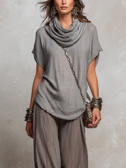 Relaxed Taupe Crinkled Wide-Leg Set