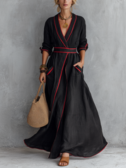 Boho Luxe Contrast Trim Wrap Maxi Dress