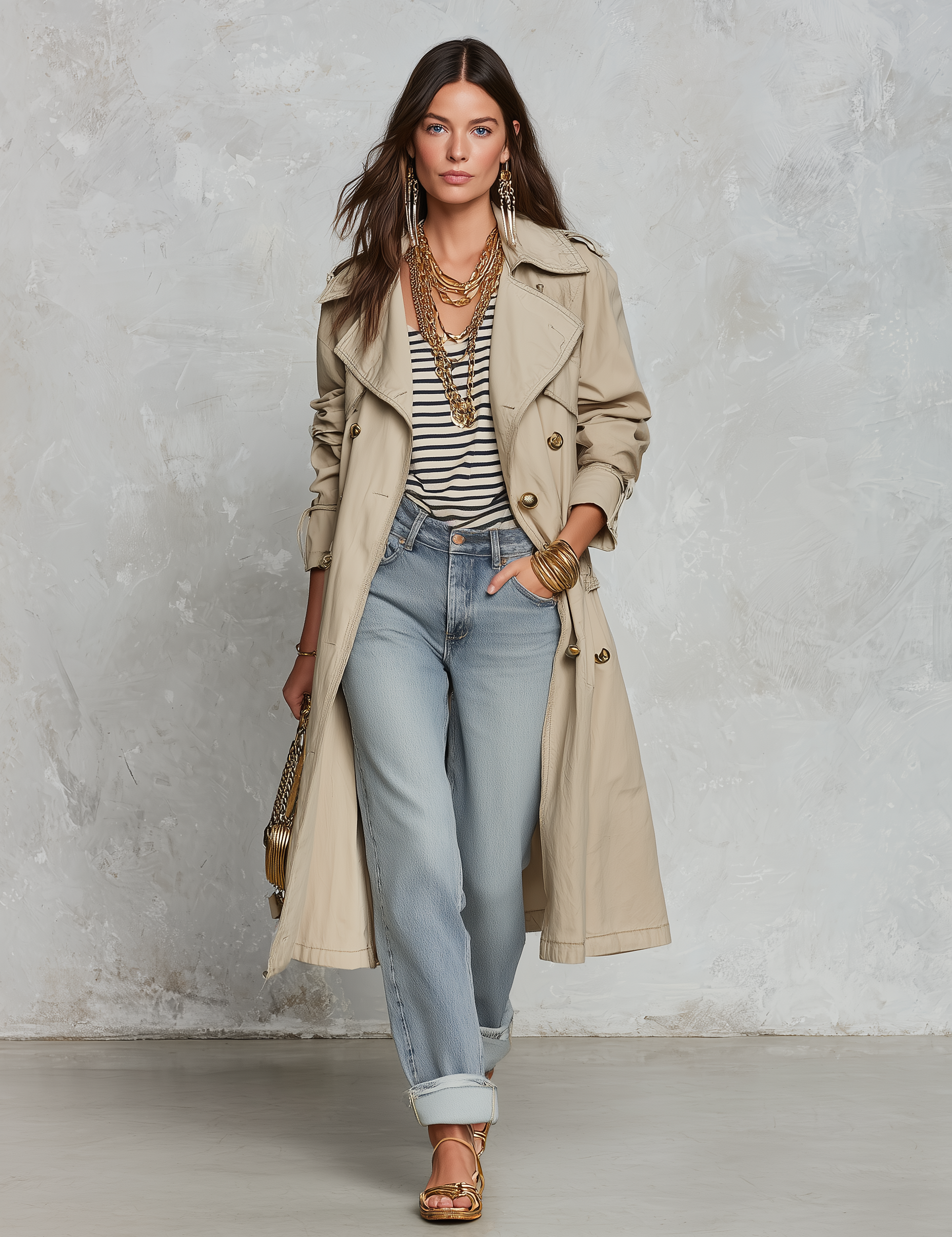 Effortless Chic Cotton-Twill Double-Breasted Belted Khaki Longline Trench Coat