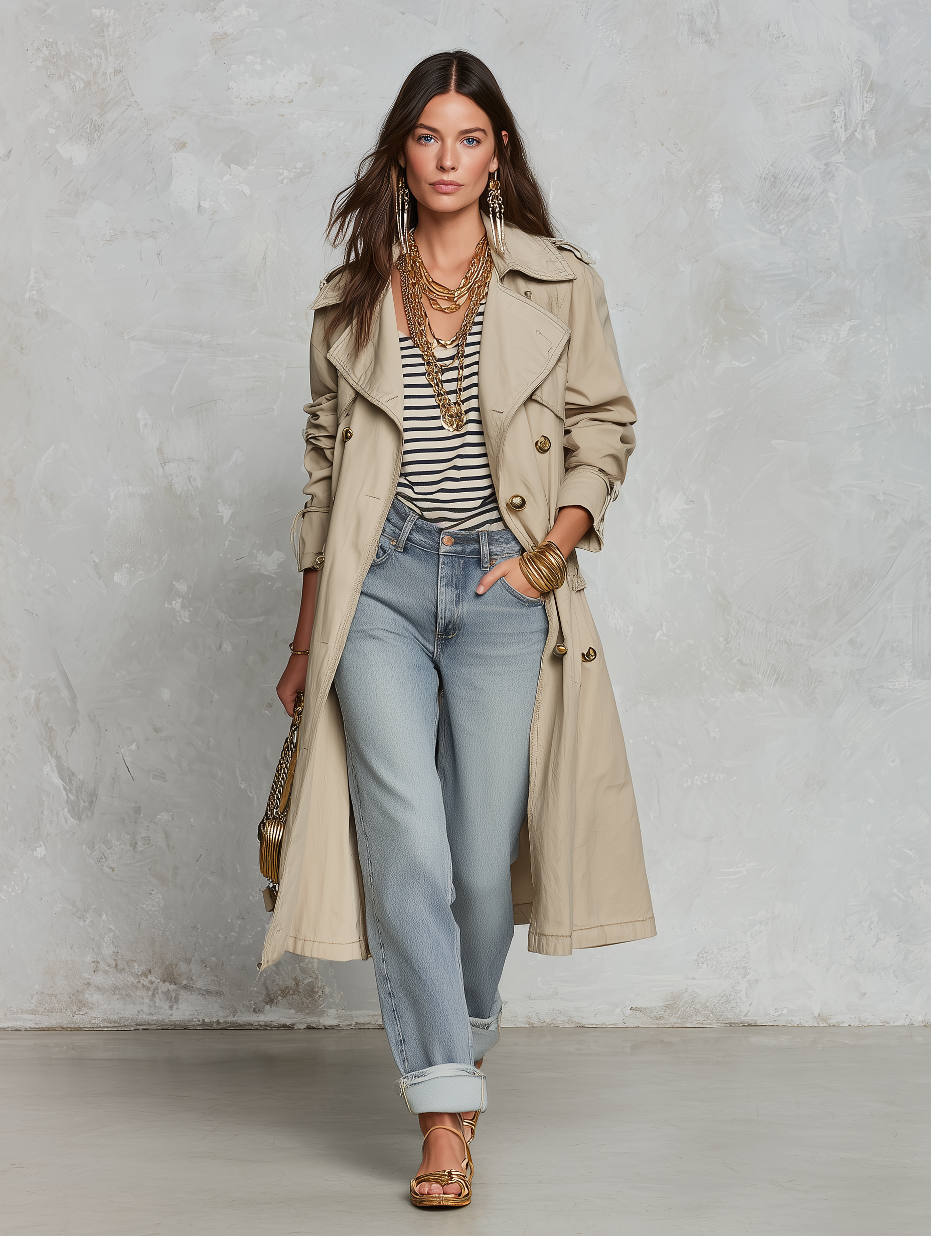 Effortless Chic Cotton-Twill Double-Breasted Belted Khaki Longline Trench Coat