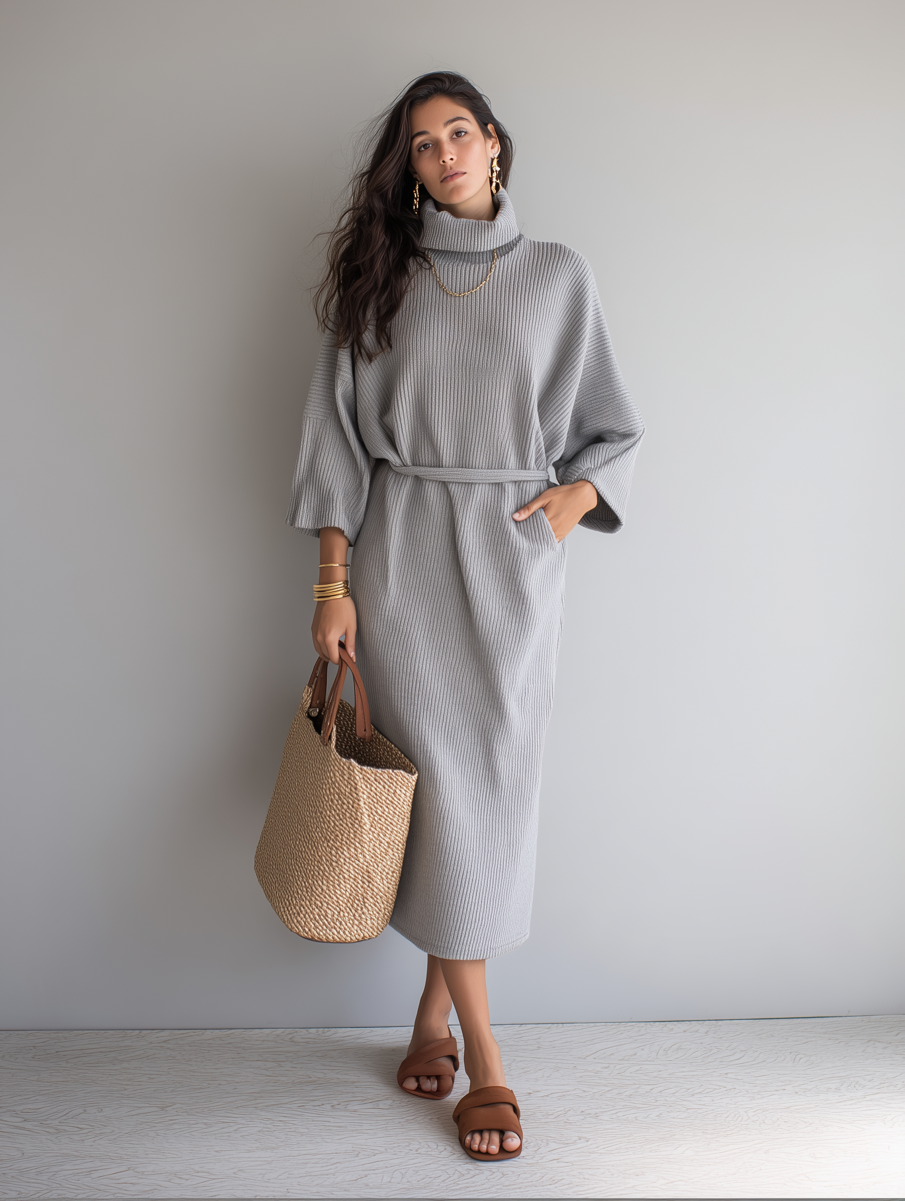 grey turtleneck sweater dress Haylie Sleeveless Pair it with boots for a polished ensemble or with sneakers for a more laid CashSoft Turtleneck Maxi Sweater Dress