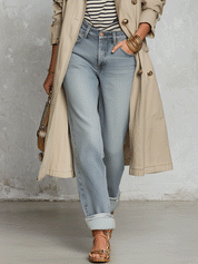 Effortless Chic Cotton-Twill Double-Breasted Belted Khaki Longline Trench Coat