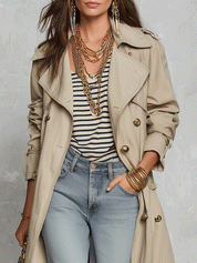 Effortless Chic Cotton-Twill Double-Breasted Belted Khaki Longline Trench Coat