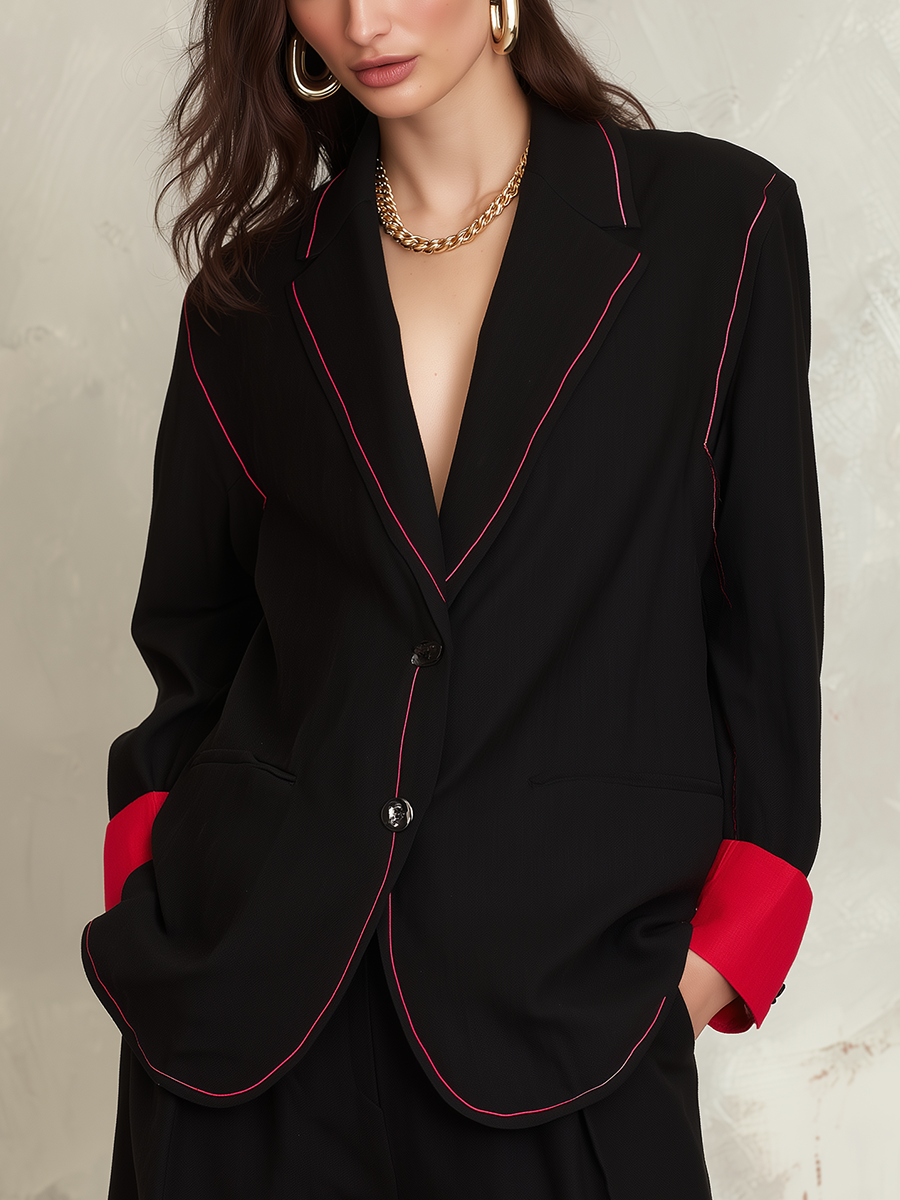 Tailored Black Contrast Trim Blazer