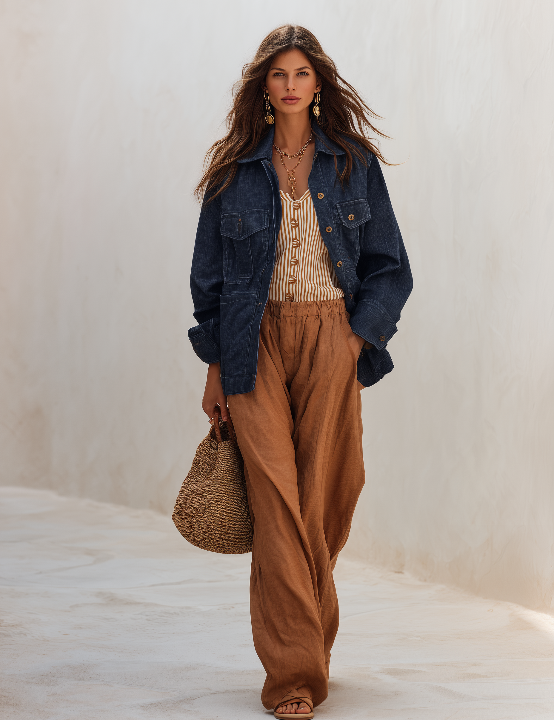Women's Oversized Denim Shirt With Chest Pockets Jacket