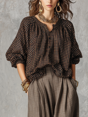 Bohemian Brown Plaid Shirt And Trousers Suit