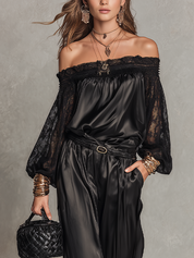 Bohemian Black Lace Off-Shoulder Suit